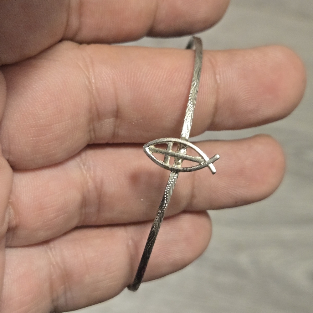 Silver Sterling  Fish Symbol Bangle Bracelet